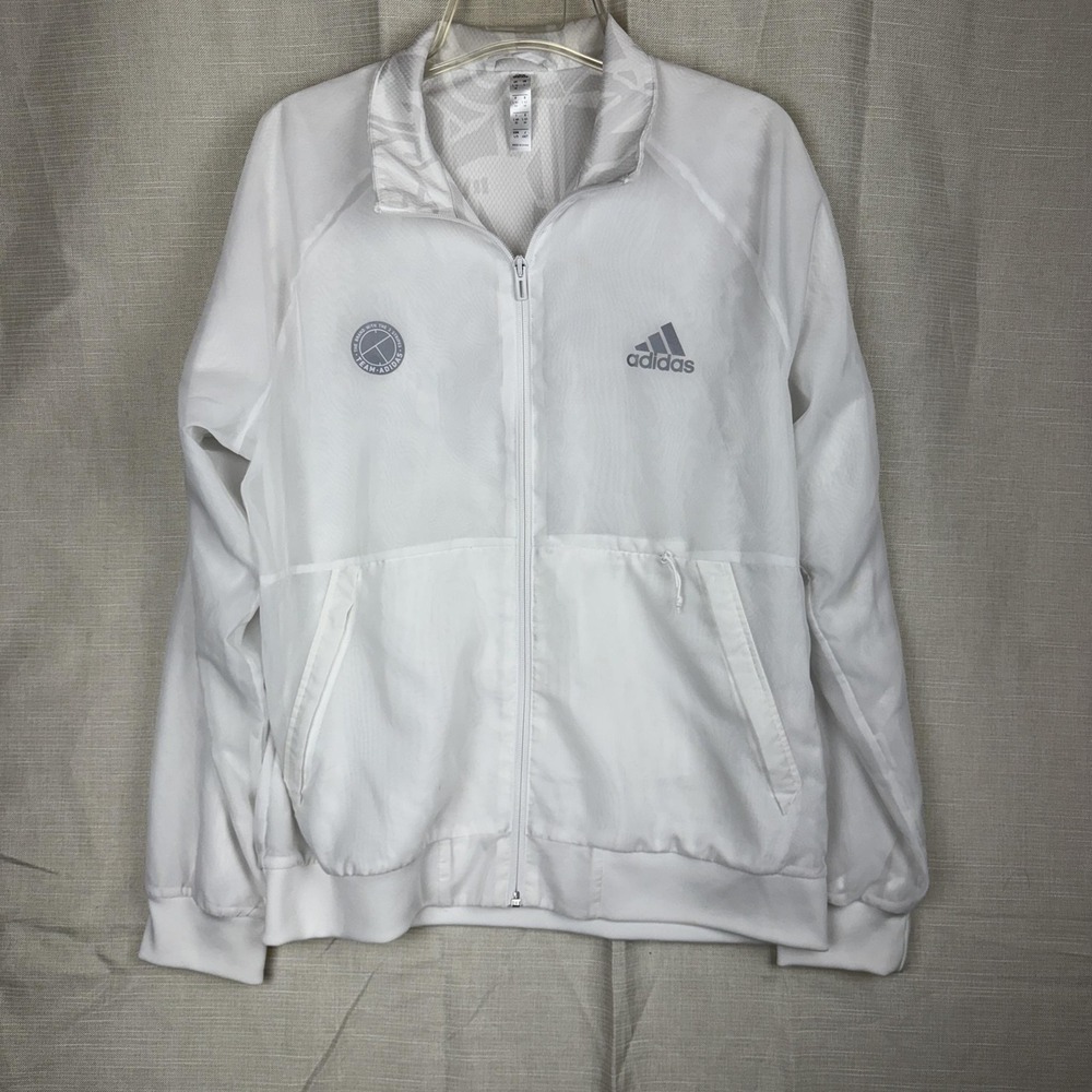 Adidas Jacket Mens Large White Full Zip Lightweight Mesh Running Windbreaker